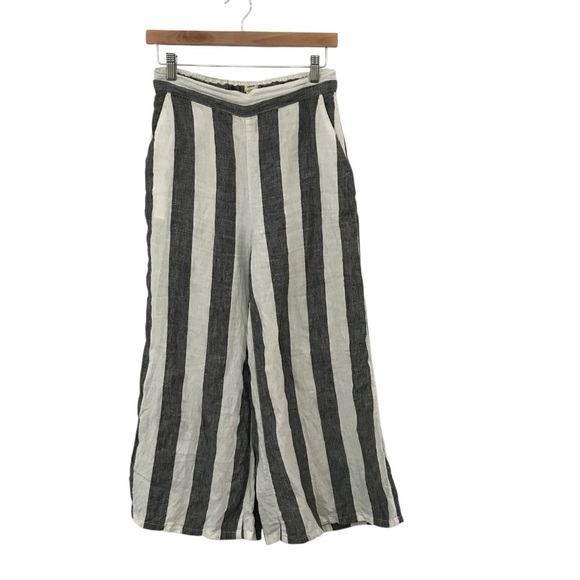 Christian Siriano 100% Linen Pants Cropped Wide Leg Small Gray & White Stripes - Picture 4 of 4